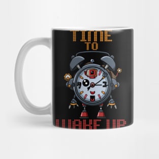 Time To Wake Up, Funny Surreal Steampunk Alarm Clock Robot Mug